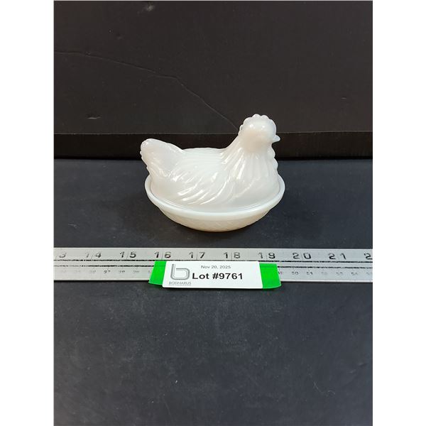 Milk Glass Hen on Nest - 4.5" x 3.5" x 3"
