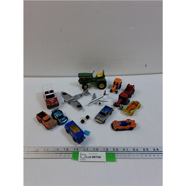 (14) Die Cast Vehicles: John Deere, Planes, Hot Wheels Corgi, Misc