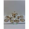 Image 1 : Gold Gilded Floral Theme Tea Set: Tea Pot, Sugar & Creamer Set, (6) Teacup & Saucer Set
