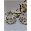 Image 2 : Gold Gilded Floral Theme Tea Set: Tea Pot, Sugar & Creamer Set, (6) Teacup & Saucer Set
