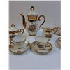 Image 3 : Gold Gilded Floral Theme Tea Set: Tea Pot, Sugar & Creamer Set, (6) Teacup & Saucer Set