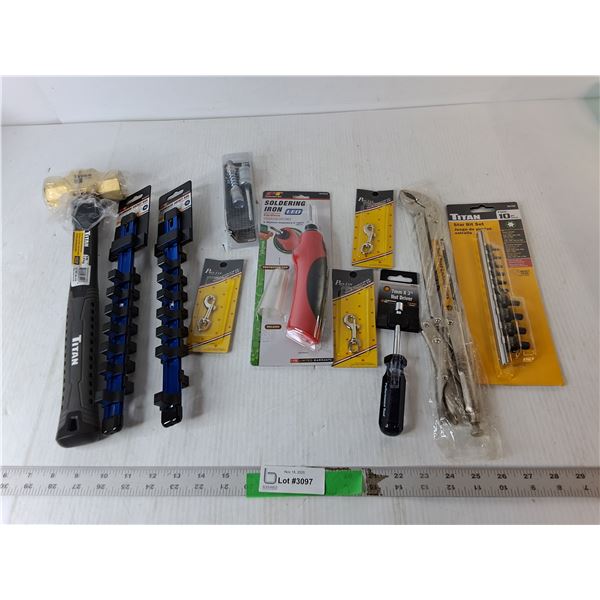 Brass Non-Sparking Hammer, Bent Nose Locking Plier, Star Bit Set, Misc.