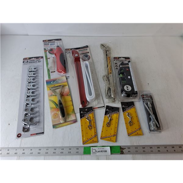 Laser Pro Measuring Tool, Crow Foot Wrench Set, Soldering Iron, Misc.