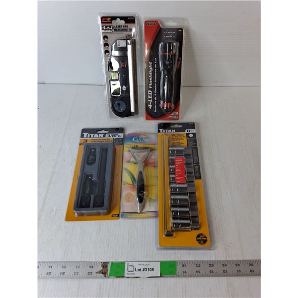 Hex Bit Socket Set, Impact Extension Set,  Laser Pro Measuring Tool, Misc.