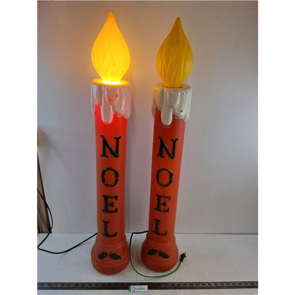 * Pair of Weighted Electrified Noel Blow-Mold Candles - Only 1 Working - 38" High - Pickup Only