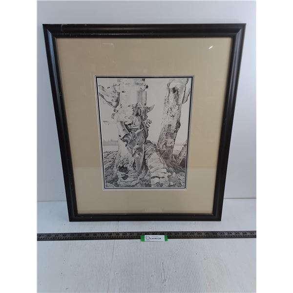 * Wood-Framed "Birch Tree by the Lake" Wall Decor - Artist: Ernie Lindner - 21.5" x 25" - Pickup Pre