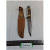 Fixed Blade Bowie Knife - Cracked Handle - w/Leather Sheath
