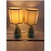 Image 1 : Pair of Vintage Table Lamps - Tested - 19" High - 1 Shade Damaged