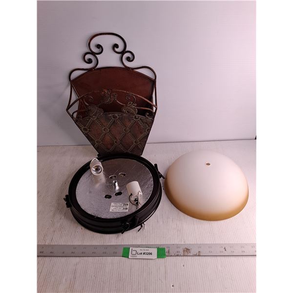 Hampton Bay Flush Mount Light Fixture 12-1/4"x 5-7/8", Wrought Iron Magazine/Newspaper Holder