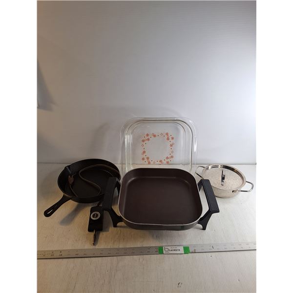 Sunbeam Electric Skillet 11.5" x11.5"x1.5", Skillet Lid With Floral Pattern, Skillet 8"x1.5",  Small