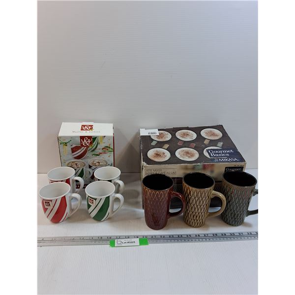 (4) Candy Cane Inspired Mugs Set & (6) Latte Coffee Mugs Set in Box
