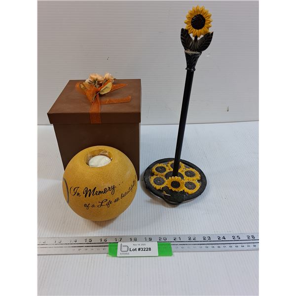 Sunflower Paper Towel Holder & Memory Tea Light Candle in Box