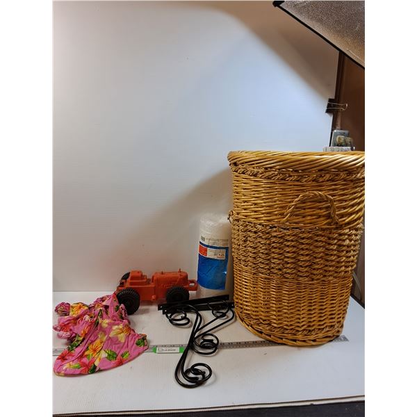 * Wicker Laundry Basket - 23" x 16" & (2) Metal Brackets, Bubble Wrap, Doll Outfit, Misc