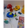 Image 3 : Plastic Storage Bucket w/Children's Toys: Parachute, Polly Pocket, Dinosaurs, Transformers, Misc