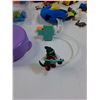 Image 4 : Plastic Storage Bucket w/Children's Toys: Parachute, Polly Pocket, Dinosaurs, Transformers, Misc