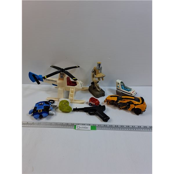 Children's Toy Lot: Microscope, Helicopter, Grinch, Misc