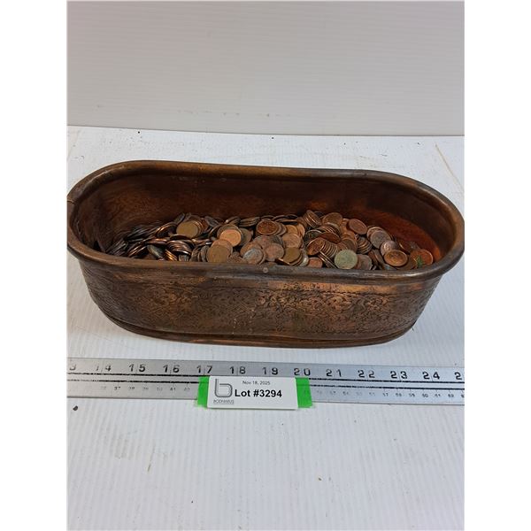 Metal Container w/Pennies - 12" x 5" x 3"