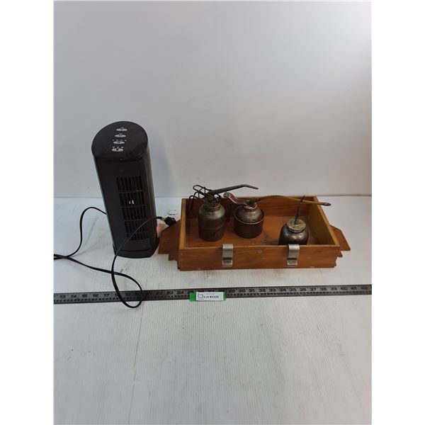 Cascade Electric Tower Fan - Tested, 3-Oil Cans, Wooden Shelf Extenion - Pickup Only