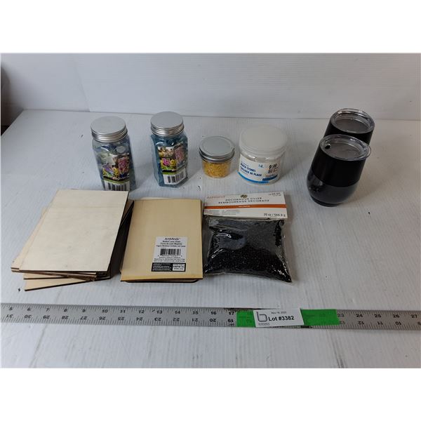 (2) Wine Tumblers, Decorative Stones, Wooden Laser Shapes, Misc.