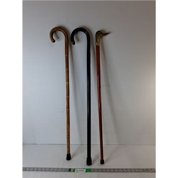(3) Wooden Canes Up to 34.25"