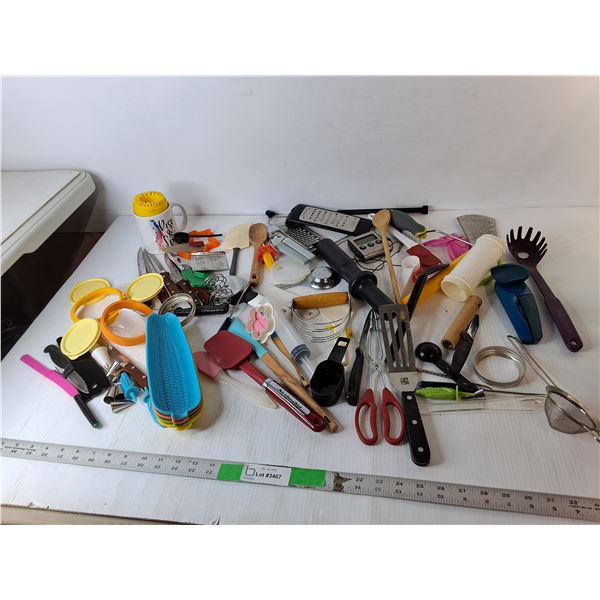 Kitchen Lot- Spatulas, Graters, Potato Masher, Misc.