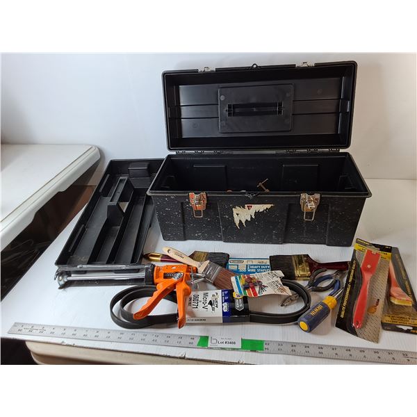 Plastic Tool Box 22" x 9.25" x 10.75" & Tools- Paintbrushes, Wrenches, Level, Misc. Cannot Ship