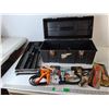 Image 1 : Plastic Tool Box 22" x 9.25" x 10.75" & Tools- Paintbrushes, Wrenches, Level, Misc. Cannot Ship