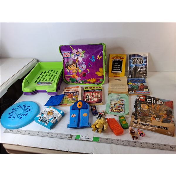 Wii Rock Band Game, Stacking Letter Trays, Dora Bag & Mega Bloks, Misc.