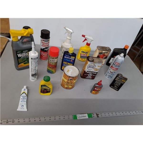 Chemicals Lot- Bar & Chain Oil, Weed Out, Wood Stain, Misc. Cannot Ship. Approx. 1/3 Full to Full