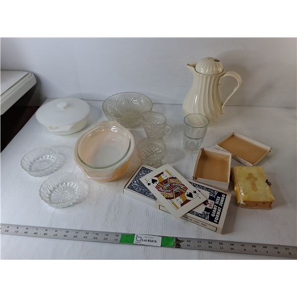 Vintage Bridal Book, Jumbo Playing Cards, Fire King Casserole Dish, Misc.