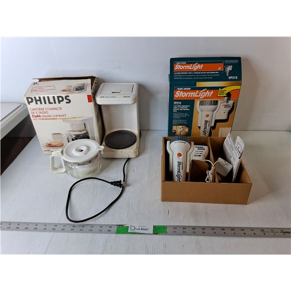 Black & Decker Storm Light- Takes Charge  & Philips Coffee Maker- Powers On