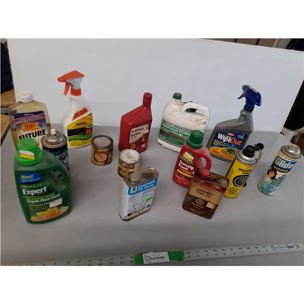 Chemicals Lot- Puncture Seal, Weedol, Teak Oil, Misc. Approx. 1/3 Full to Full, Cannot Ship