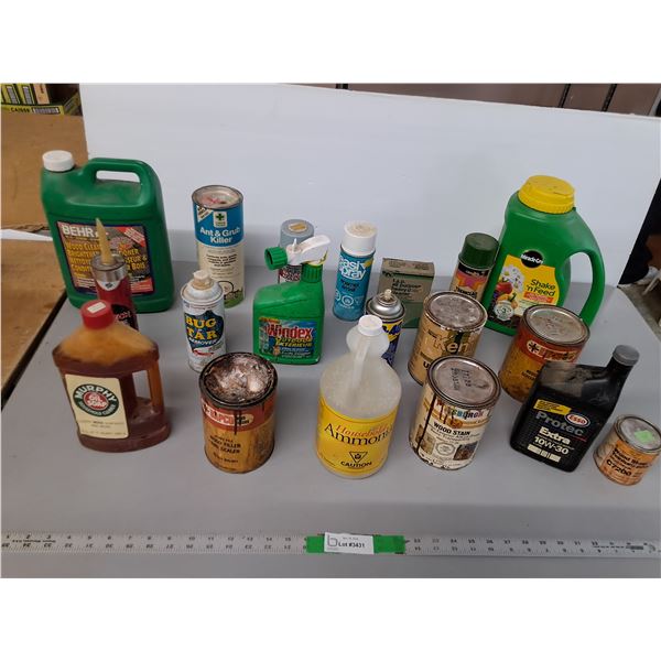 Chemicals Lot- Ammonia, Windex, Plant Food, Misc. Approx. 1/3 Full to Full, Cannot Ship