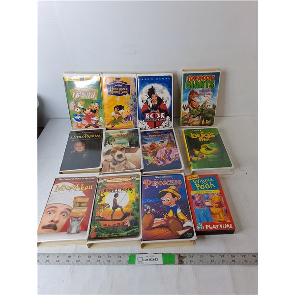 (12) Kids' VHS Movies- 101 Dalmations, Pinocchio, A Bug's LIfe, Misc.