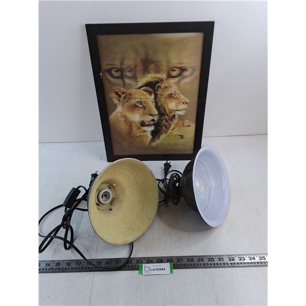 (2) Spotlights - Tested, Framed "Lions" Hologram Wall Decor - 17" x 13"