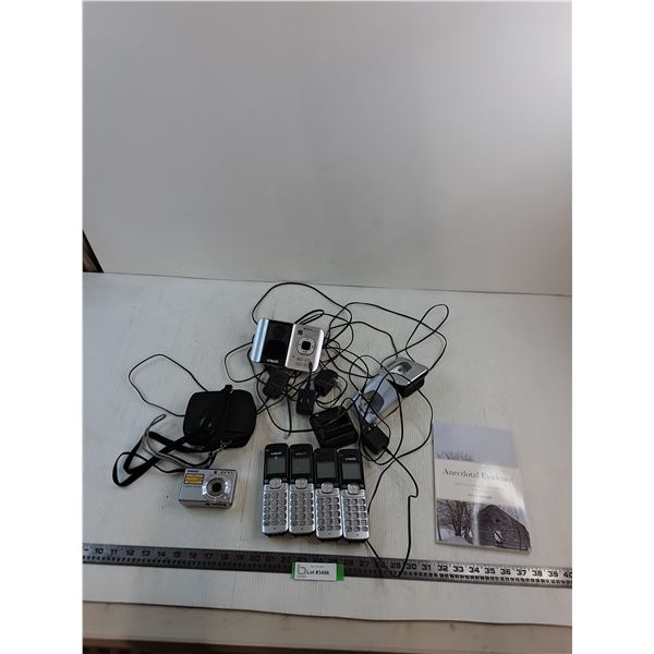 Set of 4 V-Tech Cordless Phones - Power On, Sony Cybershot Digital Camera, "Anecdotal Evidence" Book