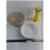 (2) Antique Ceramic Bowls (10" & 9"), (2) Glass Vases
