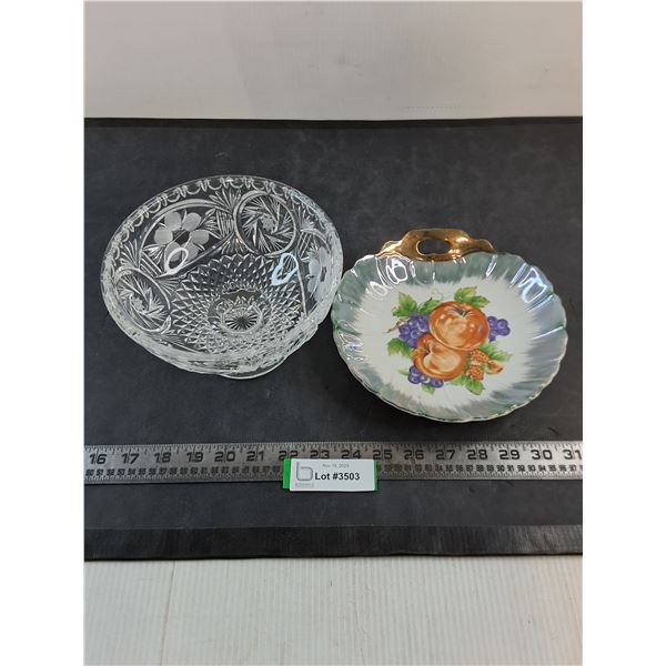 Pinwheel Crystal Footed Bowl, Vintage Fruit Plate