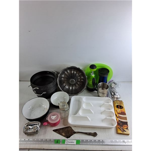 Bundt Pan, Steaming Pot, Silver Cake Spoon, Cutlery Tray, Fondue Forks, Food Chopper, Enamel Bowls