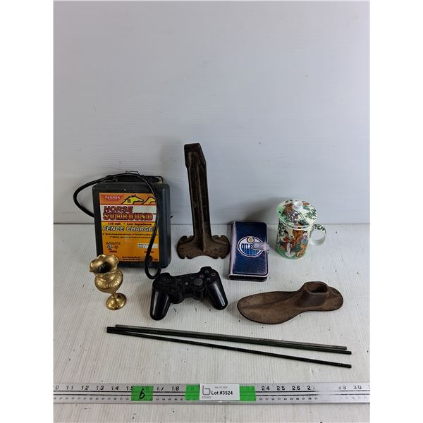 Horse Surround 110V Fence Charger, Brass Vase, Sony DualShock 2 Joystick, Tea Mug, Phone Case, Misc