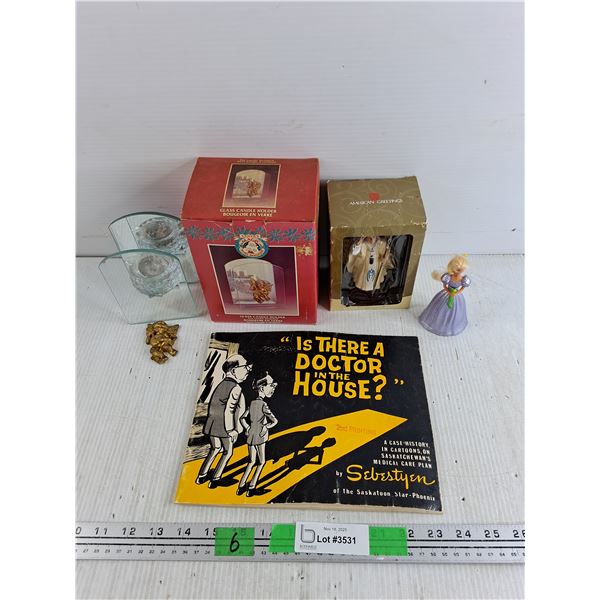 Glass Candle Holder Pope John Paul II Figure, Is there a Doctor in the House Book, Plastic Figure