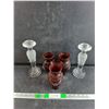 Image 1 : (2) Shannon Crystal Candle Holders, (3) Ruby Glass Vases