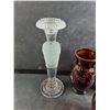Image 2 : (2) Shannon Crystal Candle Holders, (3) Ruby Glass Vases