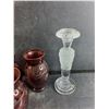 Image 4 : (2) Shannon Crystal Candle Holders, (3) Ruby Glass Vases