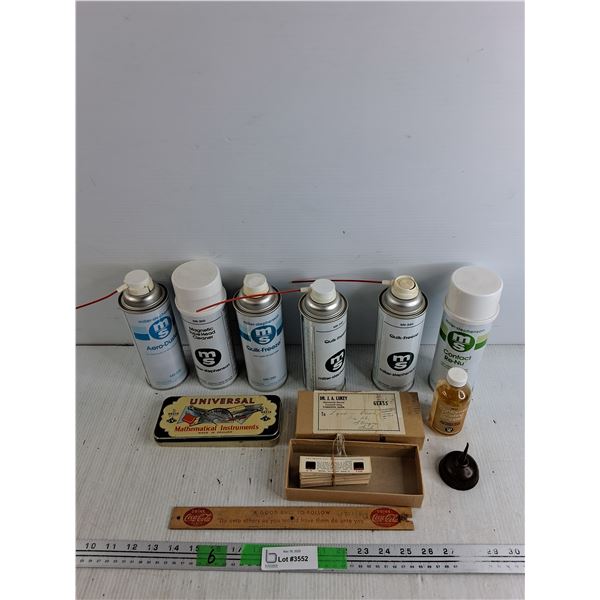 MS Quik Freeze, Contact Re-Nu, Aero Duster, Mathematical Instruments, Oil Can, Coating Stripper