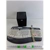 Image 1 : Microsoft Keyboard, Logitech Speaker 6" x 6" x 8" - As Is