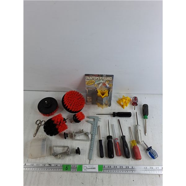 Screwdrivers, Painters Pyramid, Scissors, Caliper, Brush Drill Bits, Misc