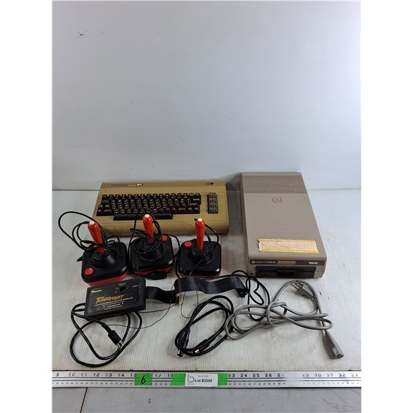 Commodore 1541 Computer, Keyboard, Joysticks, TurboPrint Gt, Cords - Powers On, As Is
