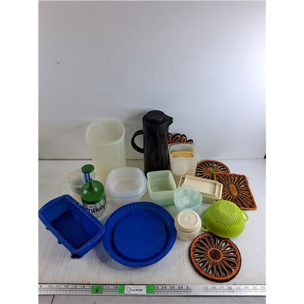 Tupperware Containers, Coffee Pot, Mixer, Strainer, Silicone Molds, Hot Pads