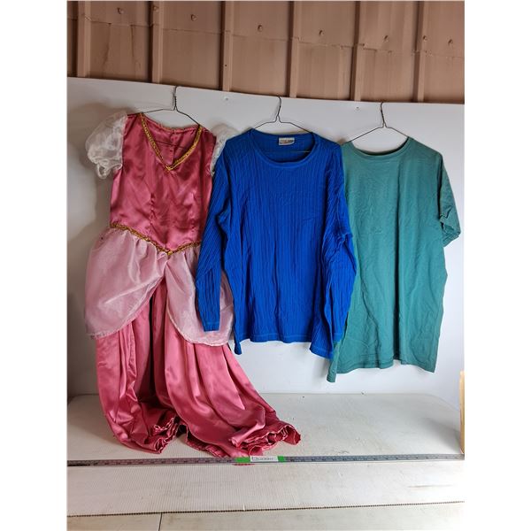 Kids Princess Dress, Blue Long Sleeve(M),  Green Tee (L)